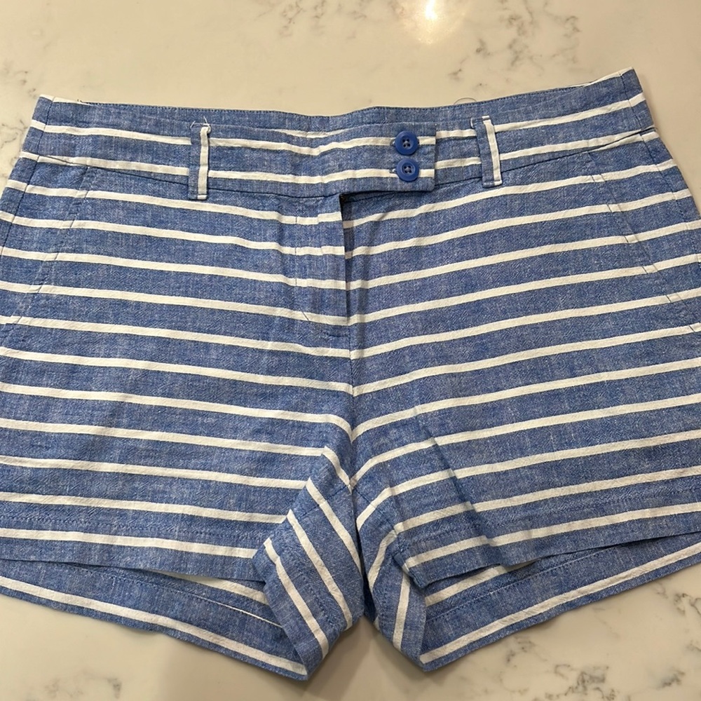 Vineyard Vines linen 3 inch shorts with classic blue and white stripe